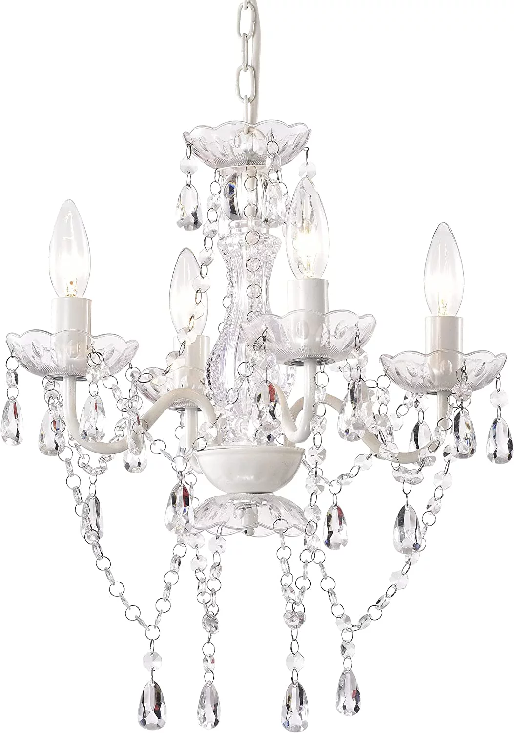HYUN White Chandelier Mini Crystal Chandelier Lighting Small Acrylic Chandelier 4 Light Modern Pendant Light Fixtures