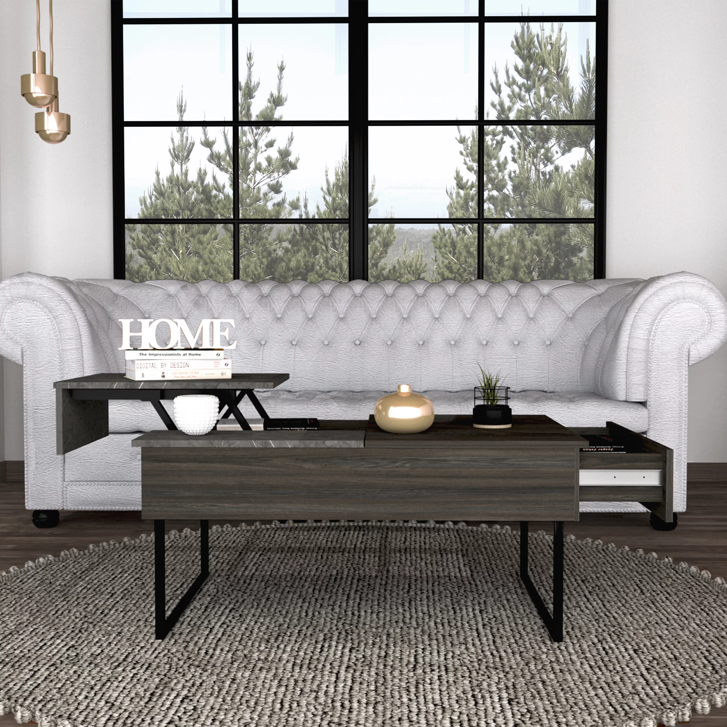 CoSoTower Westover Rectangle Lift Top Coffee Table Carbon Espresso And Onyx