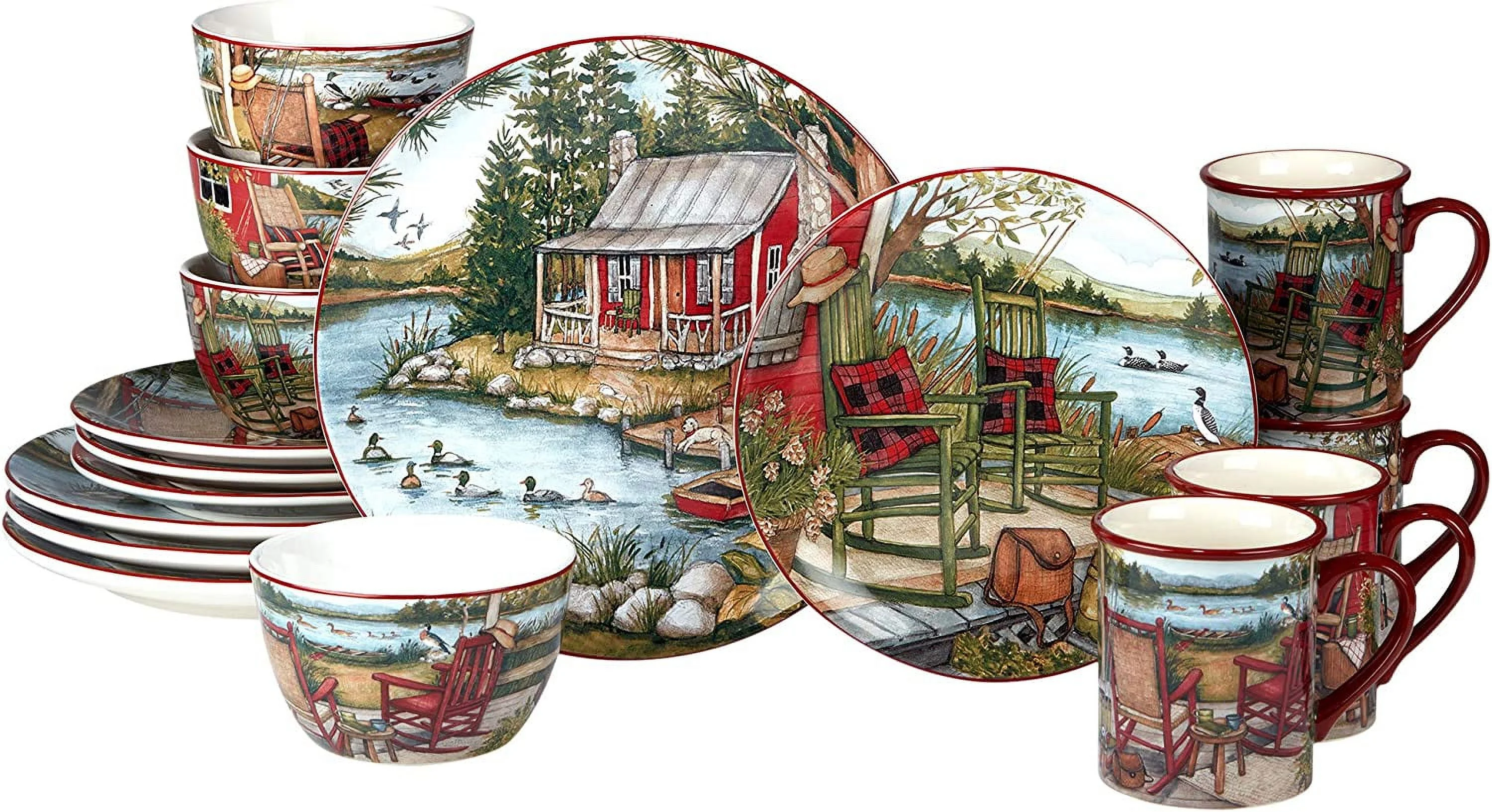 Lake Retreat 16 pc Dinnerware Set, Service for 4,