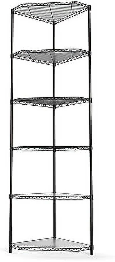 CKPFVY 6 Tier NSF Metal  Pentagonal Corner Wire Shelving Unit  72"H x 20"L x 20"D - Black  600lbs Capacity Heavy Duty Adjustable  Rack with  Liners for Kitchen Garage Office E