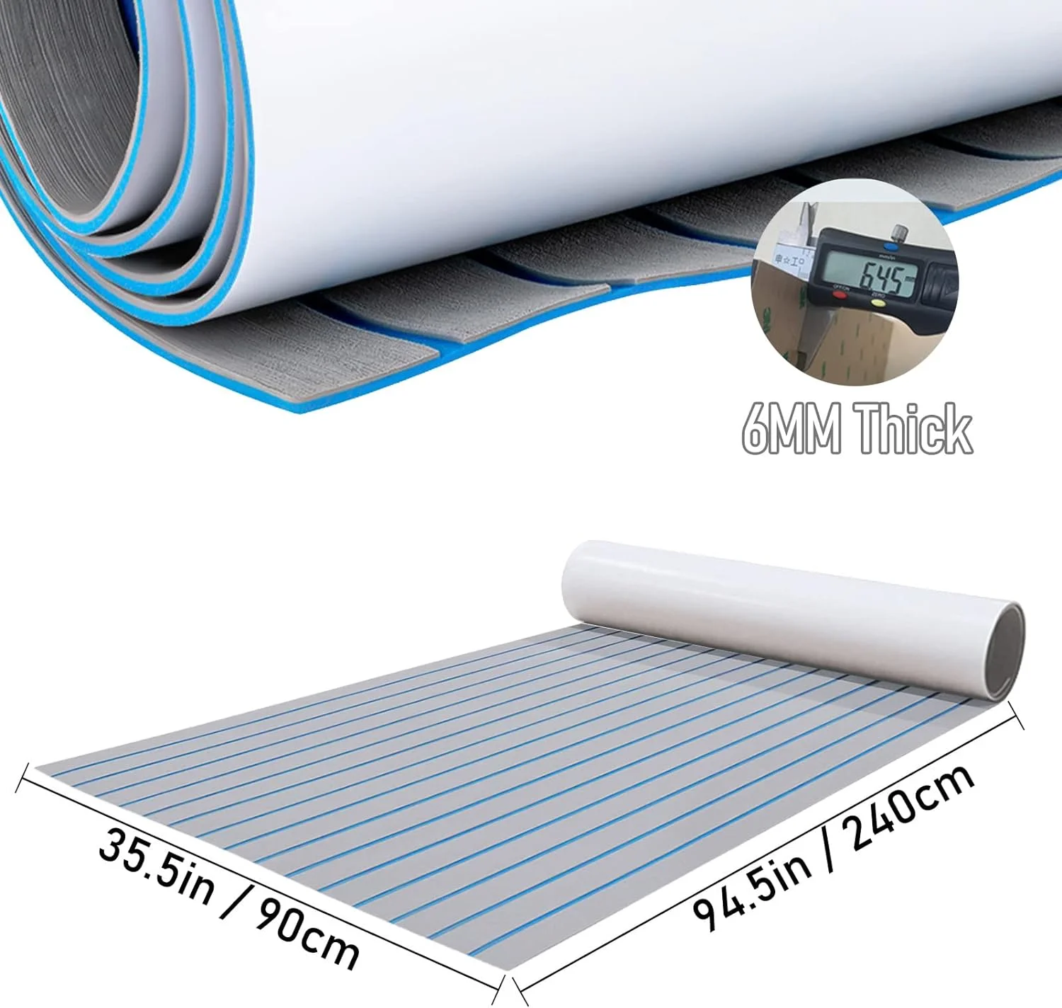 EVA Foam Boat Flooring Mat Decking Sheet Faux Teak Marine Sheet Pads,Non-Slip Self-Adhesive Thick Mat 6mm for Marine Boat Yacht Swimming Pool