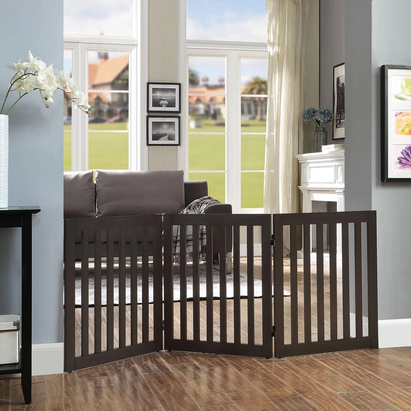 Flat Wooden 3 Panel Dog Gate Espresso Freestanding, 20