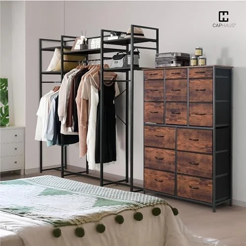 TJCGDTY Drawer  Tower w/ 5 Fabric Bins  Laundry   Sorting Unit  Chest of Drawers  Organizer w/ P2 Board Top & Fabric Bins  Organizer Unit for Multi-purpose  Hallway  Office  Grey Oak