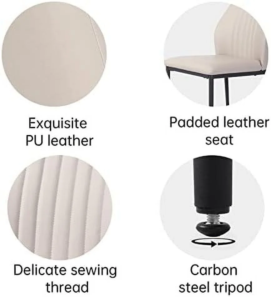 TJUNBOLIFE Dining Chair PU Leather Living Room Chair Modern Kitchen Armless Side Chair with Metal Legs (Beige  )