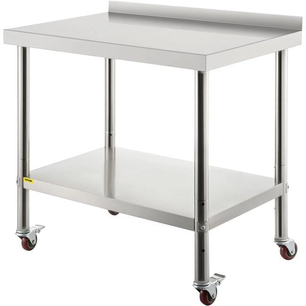 Vevor  30 x 24 x 35 in. 440 lbs Load Capacity Heavy Duty Metal Worktable with Backsplash Adjustable Undershelf & 4 Casters