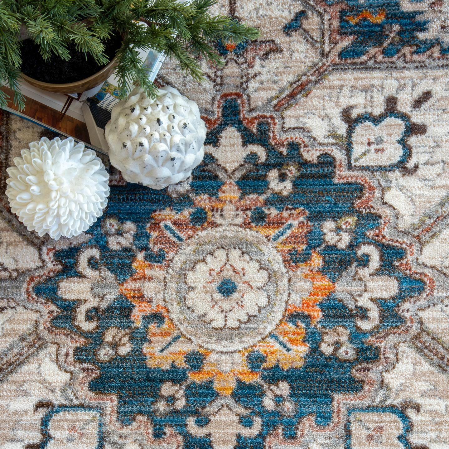 nuLOOM Nina Distressed Medallion Area Rug, 8' x 10', Blue