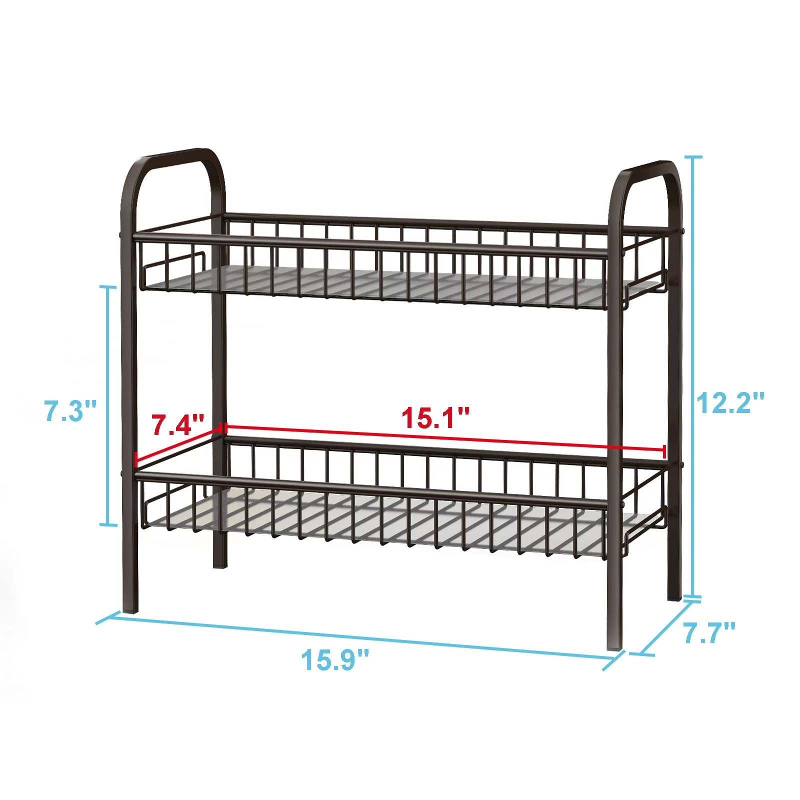 Spice Rack Organizer for Cabinet Countertop, 2 Tier Freestanding Metal Kitchen Storage with Shelf Liner for Kitchen Cabinet Bathroom Pantry Office