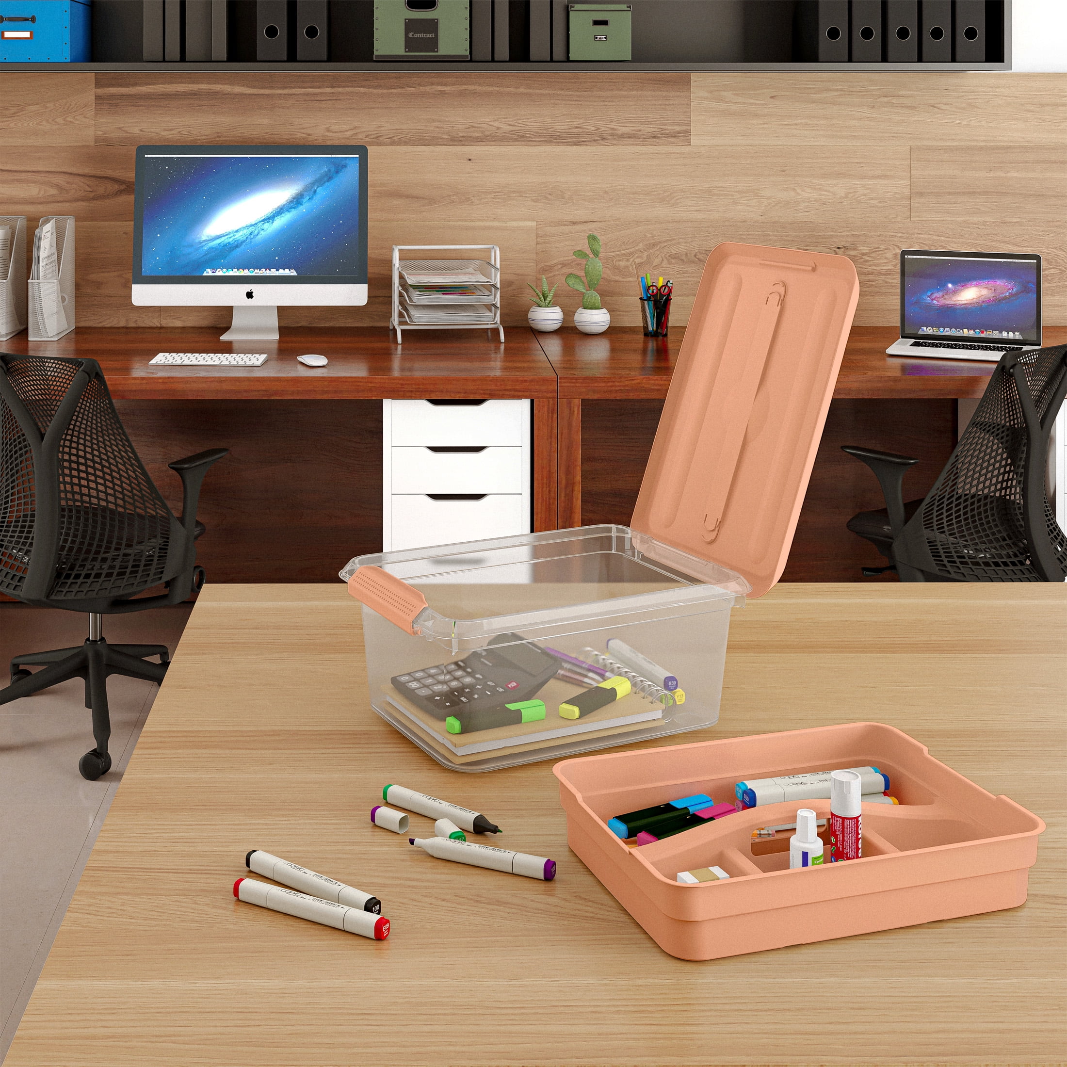 Pen + Gear 14.5-Quart Plastic Latch File Organizer Storage Box, Icy Peach, 1-Pack