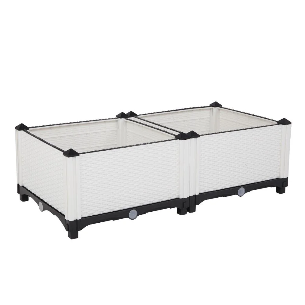 Plastic Raised Garden Bed Kit, Seizeen Planting Box Set of 2, Garden Plant Container Rattan Pattern, with Removable Legs, Drainage Hole, Free Combined DIY Design