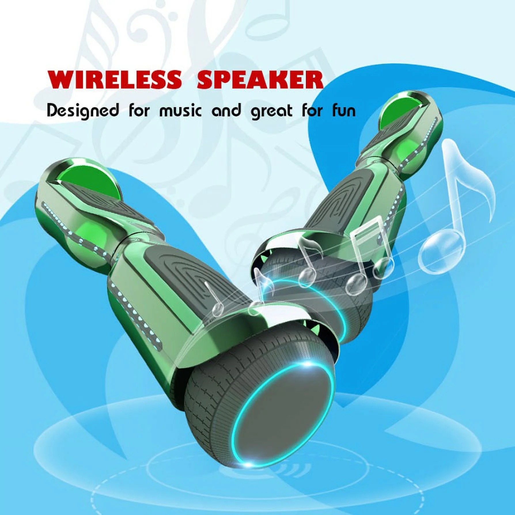 6.5'' Hoverboard with Front/Back LED & Bluetooth Speaker, Self-Balance Flash Wheel, UL Chrome Green