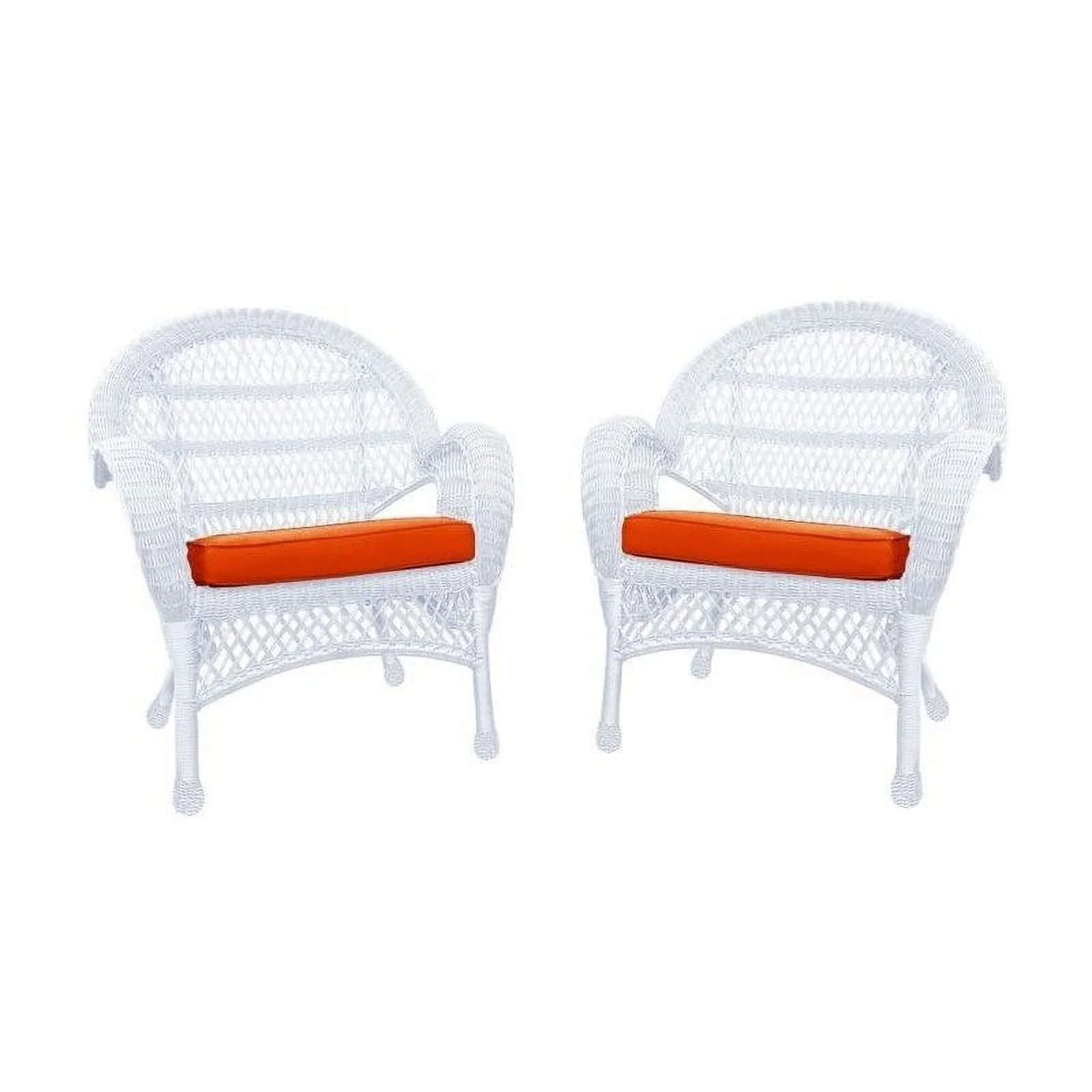 Afuera Living Wicker Chair in White with Orange Cushion (Set of 4)