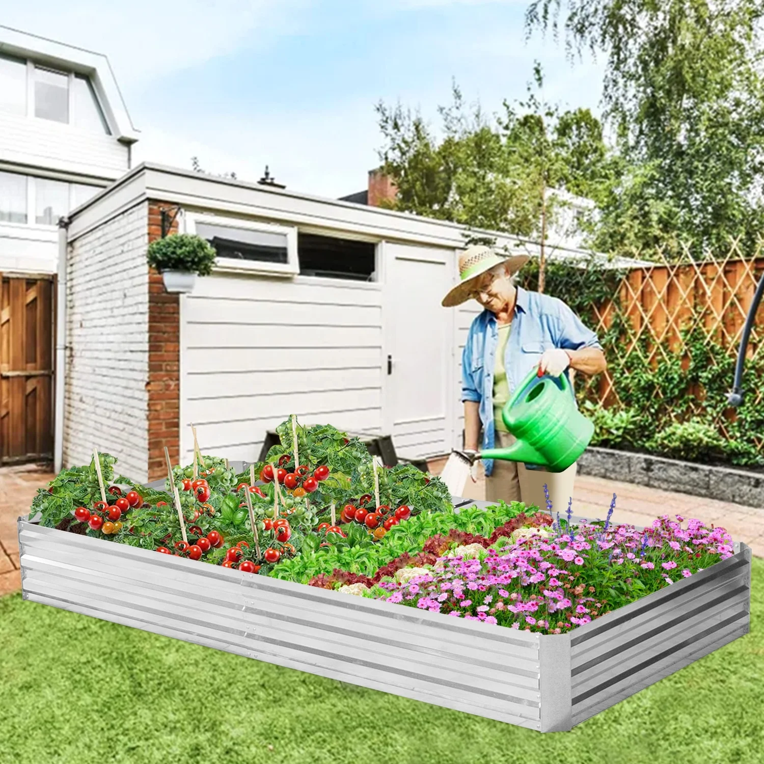 Galvanized Garden Bed, 8x4x1ft Outdoor Raised Garden Bed for Vegetables Flowers And Herbs Planter Boxes Large Galvanized Steel Raised Bed Kit, Silver