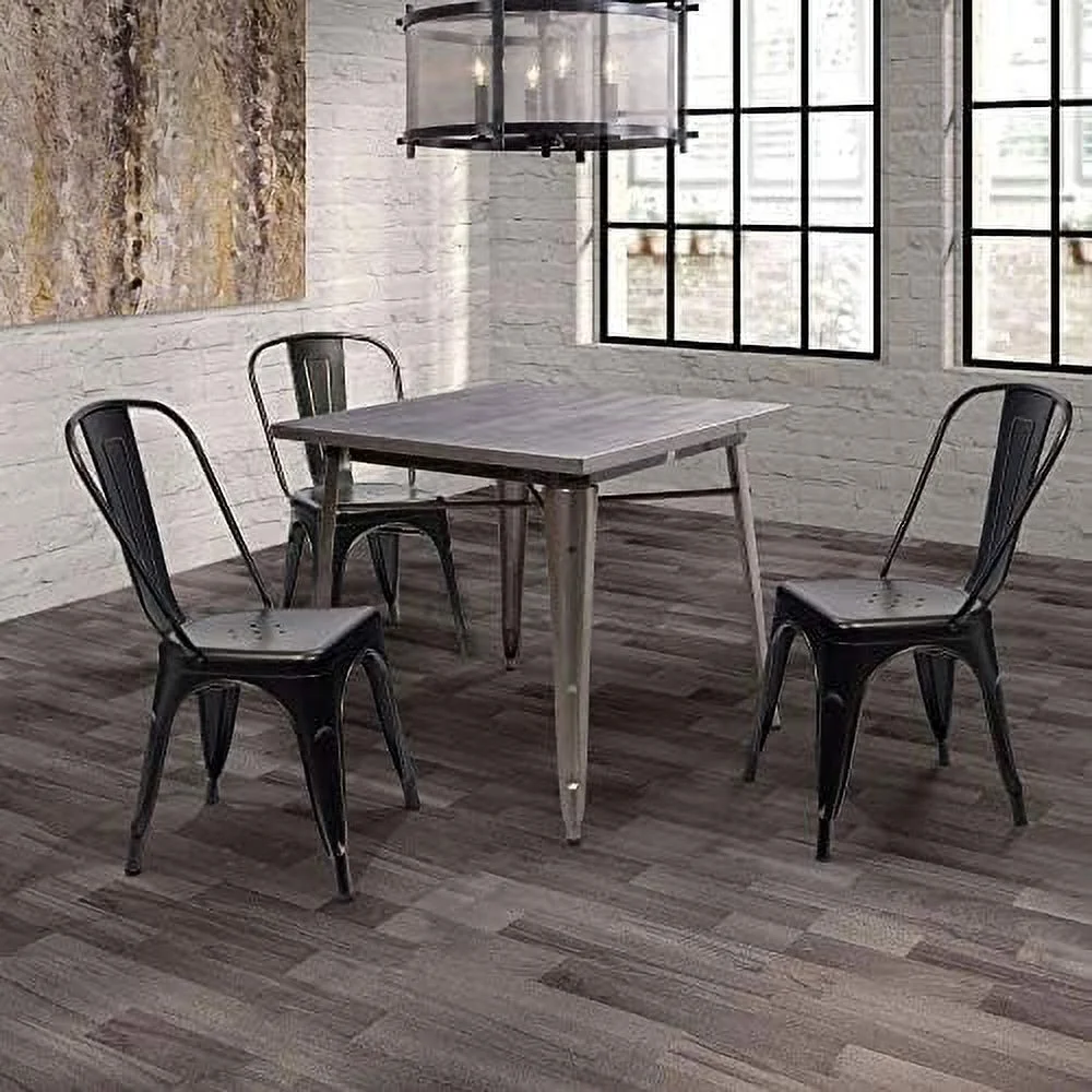 TQNJYGX Metal Dining Chair Indoor Outdoor Use Stackable Chic Side Classic Trattoria Metal Chairs Set of 4 for Kitchen  Dining Room  Bistro and Cafe (Distressed )