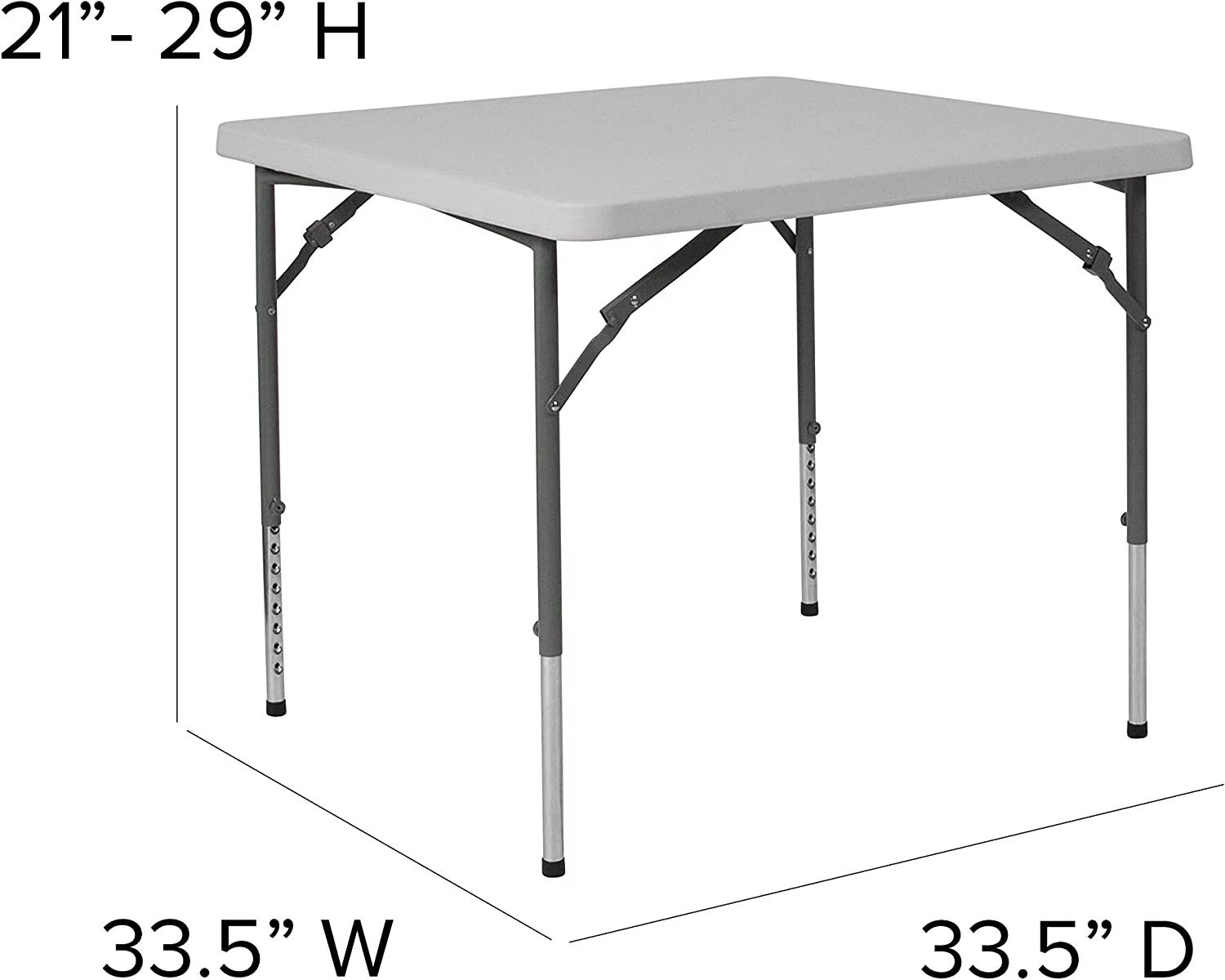 2.79-Foot Square Height Adjustable Granite White Plastic Folding Table