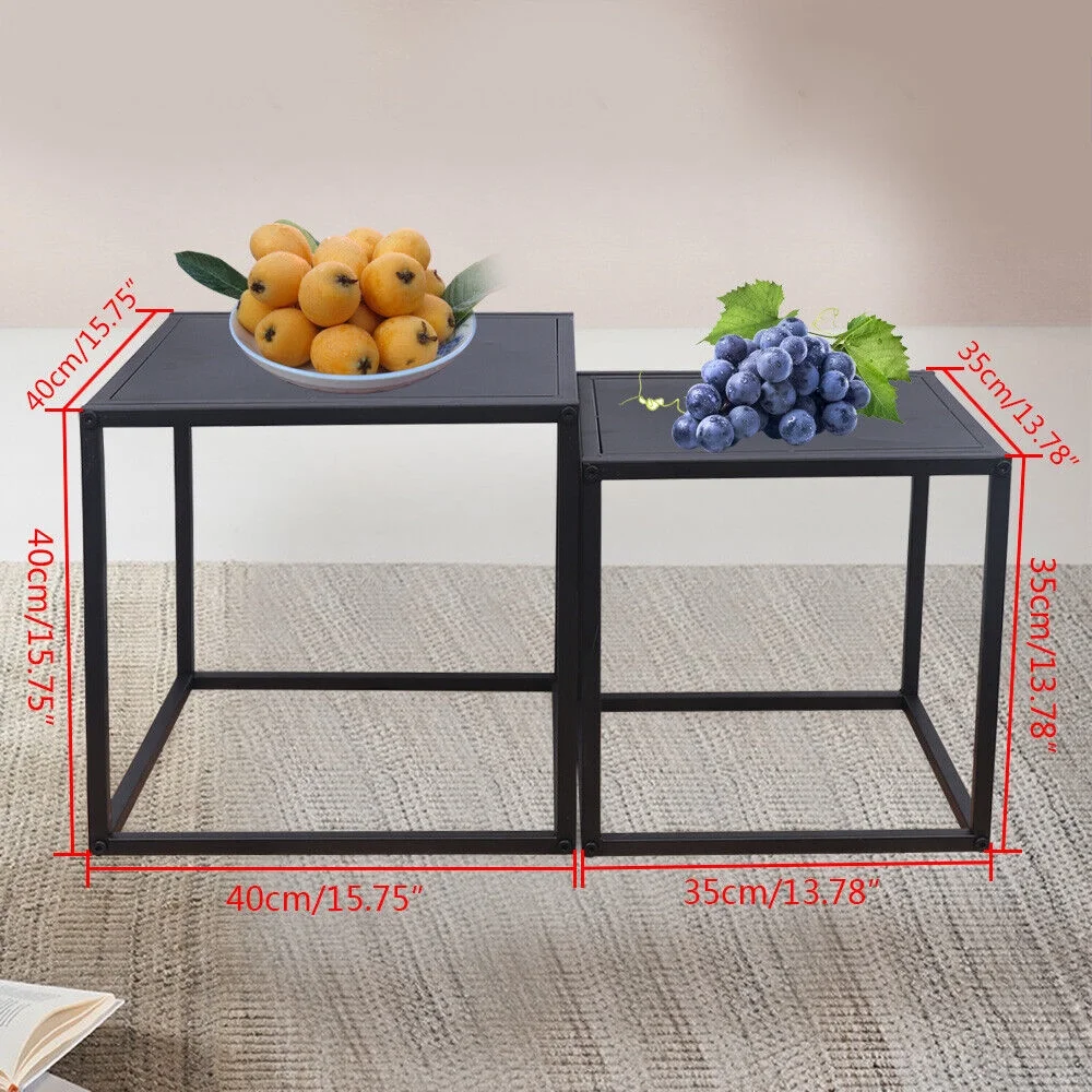 2PC Modern Metal Square Tray Coffee Table End Table Side Table Matte Black Plate
