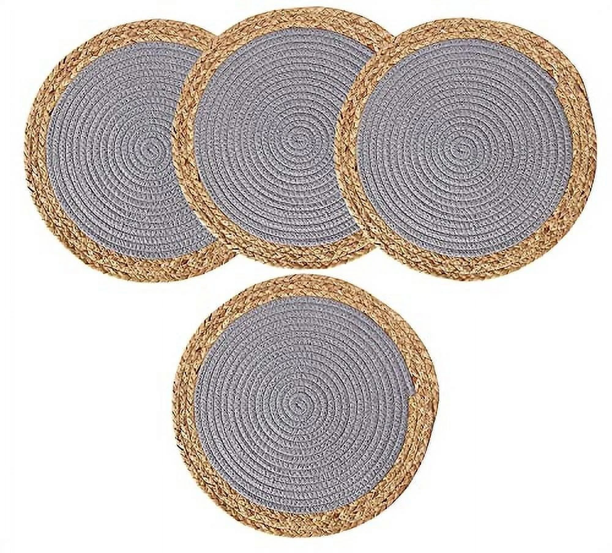 Round Woven Placemats Set of 4, Natural Water Hyacinth Place mats, 14 Inch Rattan Placemats Wicker Placemats Farmhouse Boho Braided Heat Resistant Outdoor Placemat Patio Table Place Mats