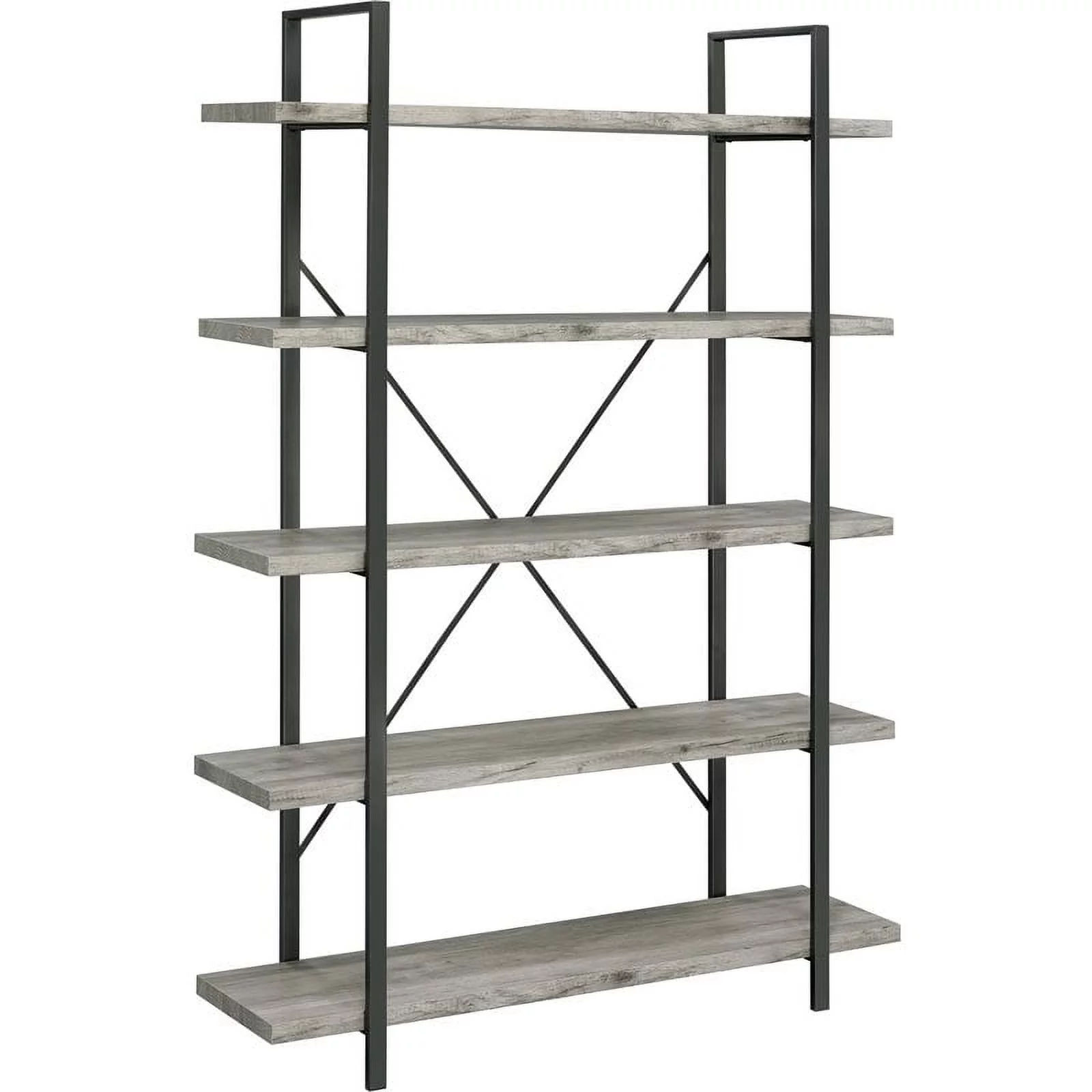 Pemberly Row 5 Shelf Bookcase in Gray Driftwood and Gunmetal