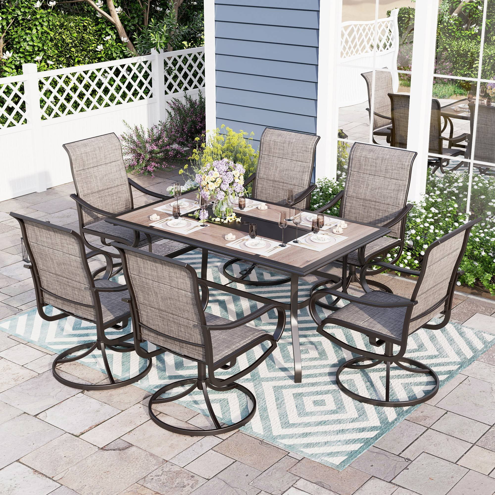 Sophia & William 7 Pieces Metal Patio Dining Set Swivel Padded Chairs and Table Set