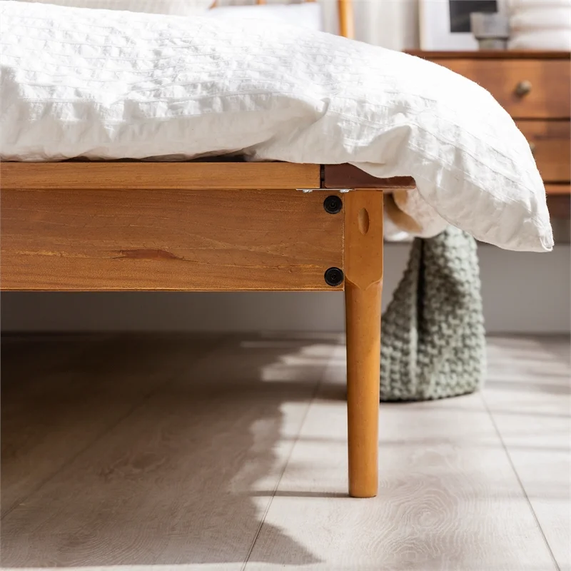 3-Piece Solid Wood Bedroom Set Spindle Bed + Two 2-drawer nightstands - Caramel