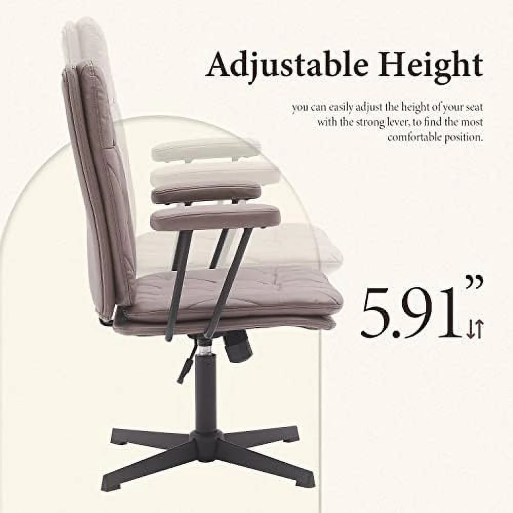 SQYTHGB Ergonomic Desk Chair no Wheels Criss Cross Chair Adjustable Home Office Chair with Armrest Executive Swivel Mid Back Chair Brown