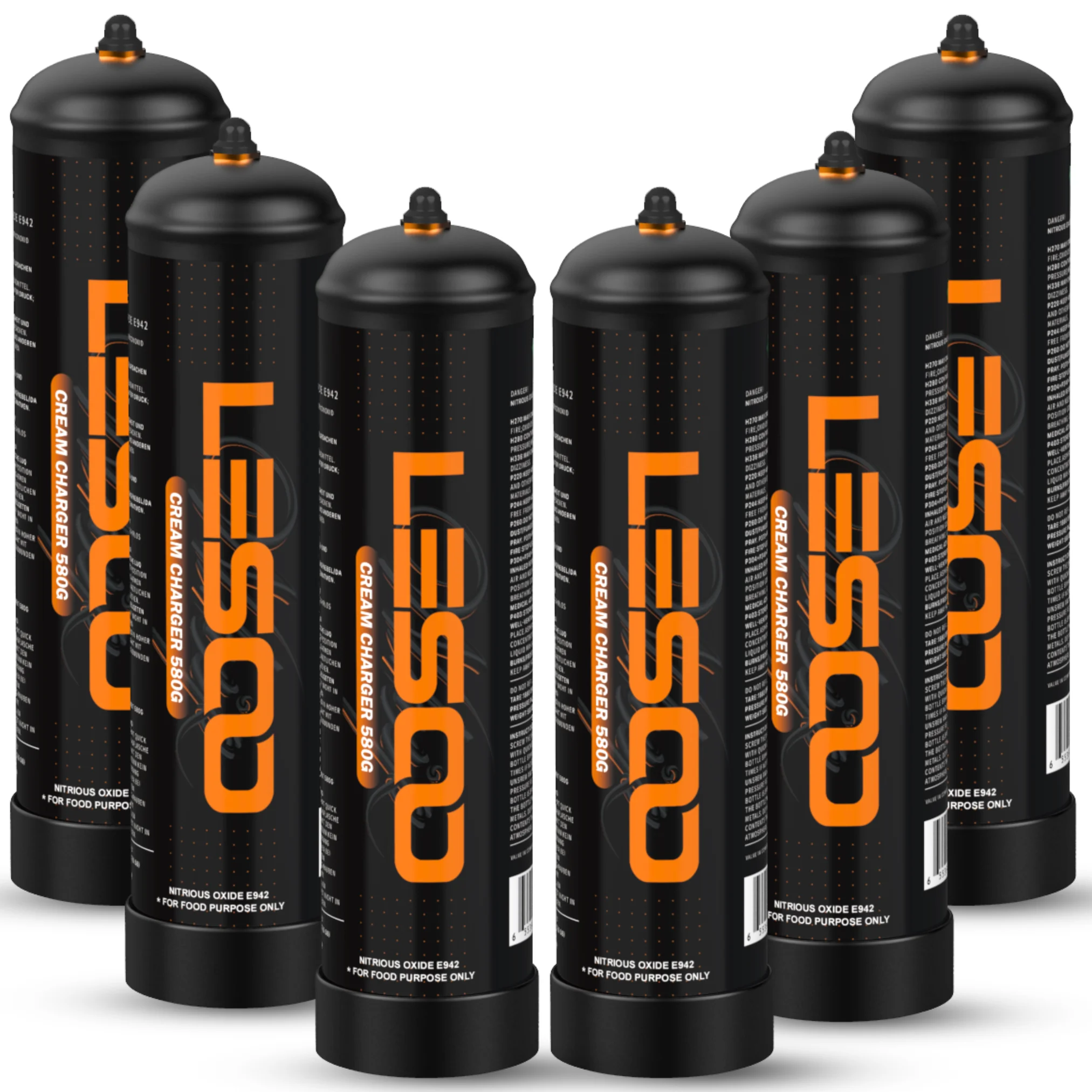 LesooWhip 615g Whipped Cream Charger 1 Box Pure N2O Tank 0.99 Liter Nitrous Oxide Cylinders with Most Cream Whippers (6 cylinders)