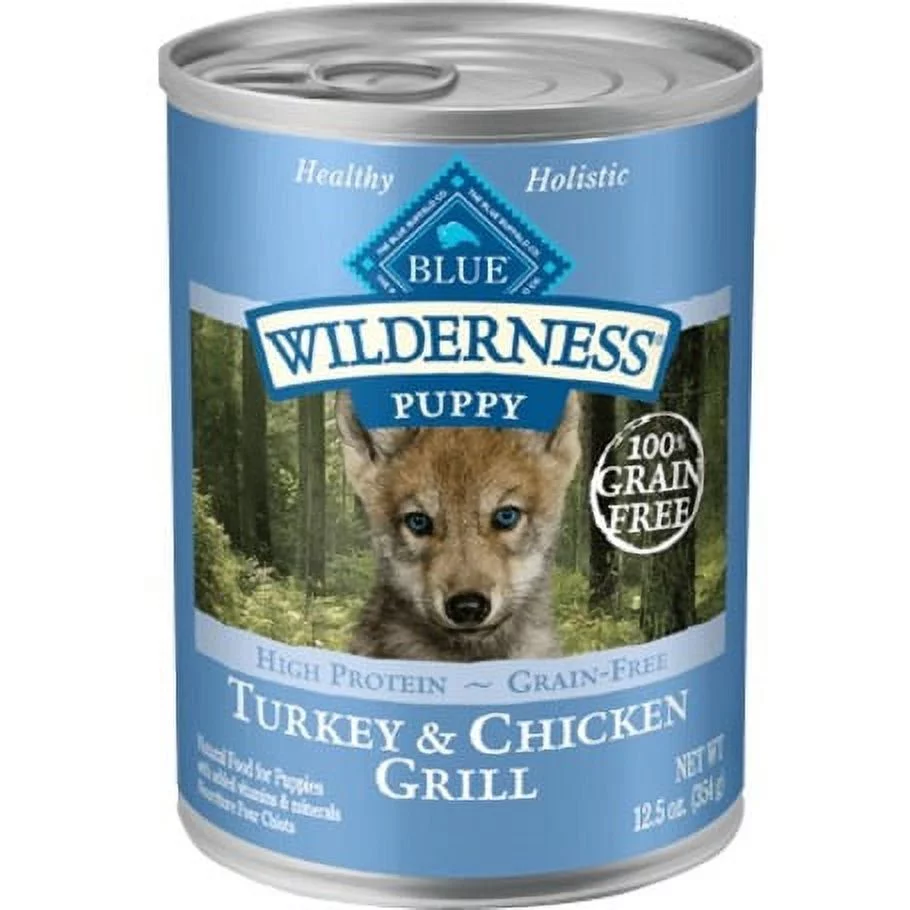 Blue Buffalo Wilderness High Protein Grain Free, Natural Puppy Wet Dog Food, Turkey & Chicken Grill 12.5-oz can (pack of 12)