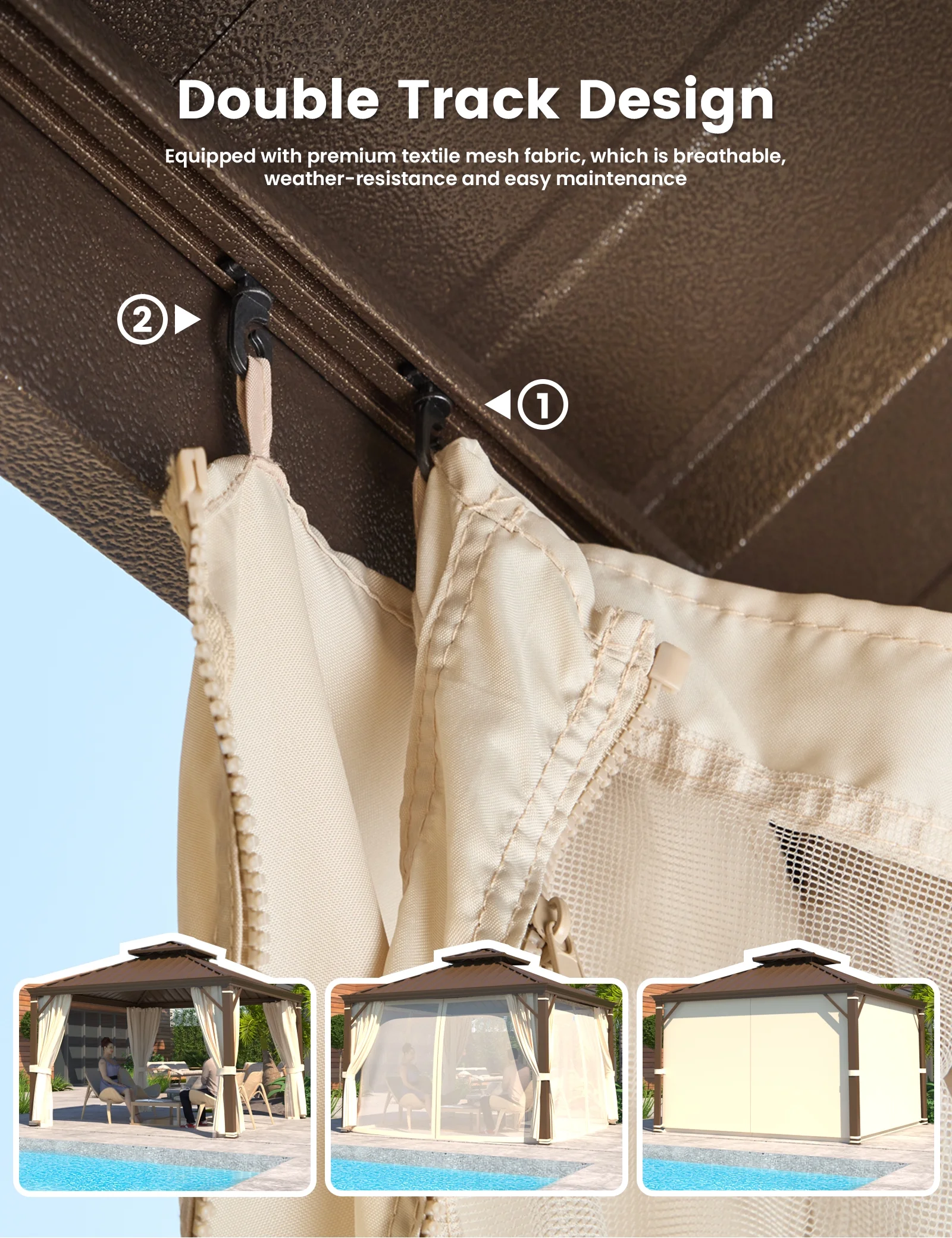 Richryce 12' X 12' Hardtop Gazebo Aluminum Frame Gazebo with Galvanized Steel Double Roof