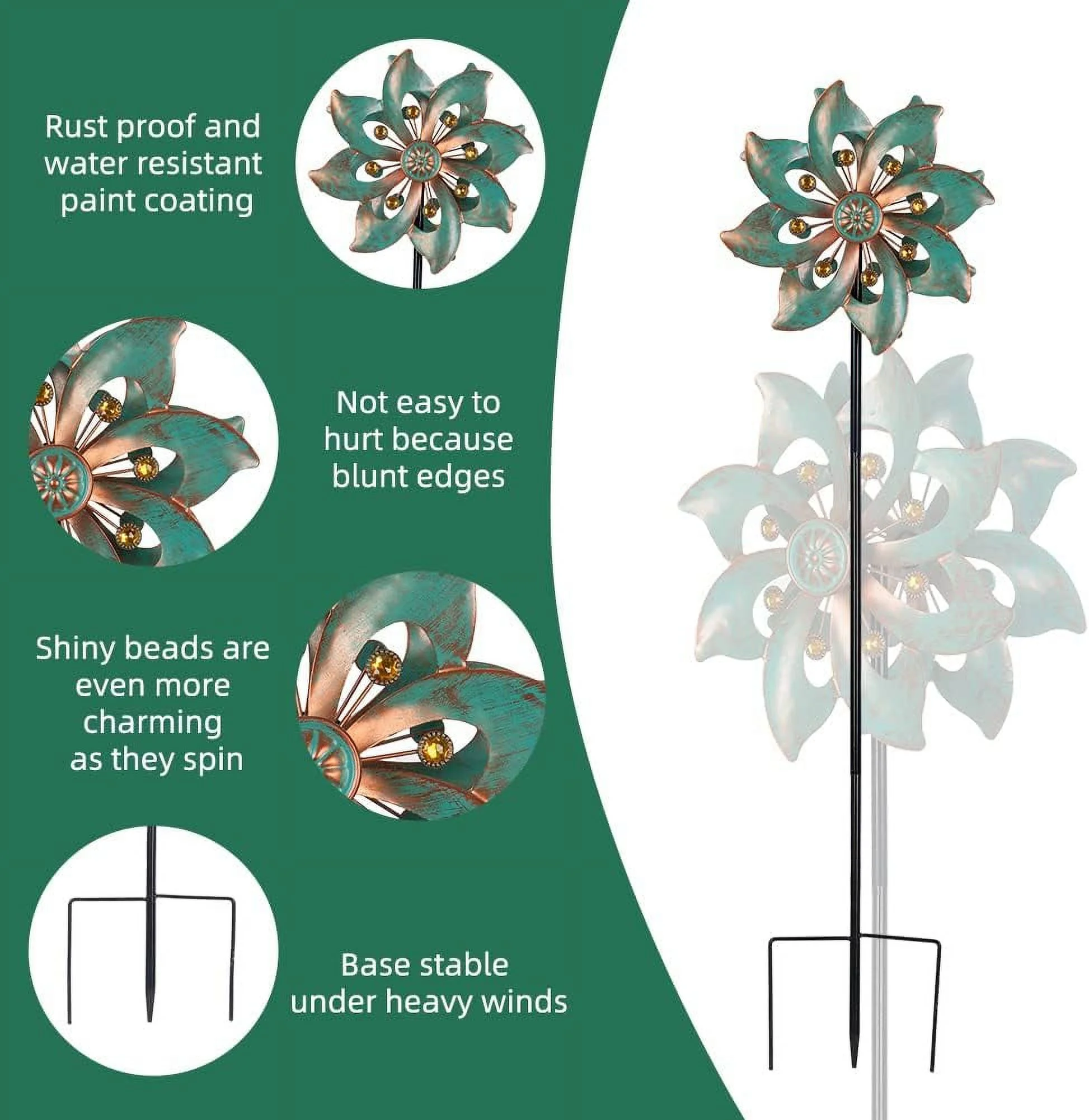 TLKJ Outdoor Metal Wind Spinners  Kinetic Wind Sculptures & Spinners with Stake for Patio  Lawn & Garden 58 * 14 Inches