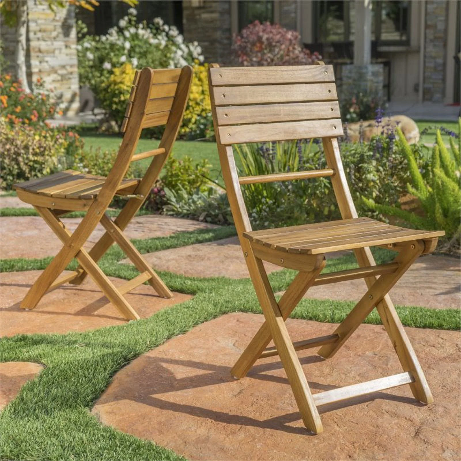 Noble House Positano Wooden Foldable Patio Dining Chair in Natural (Set of 2)