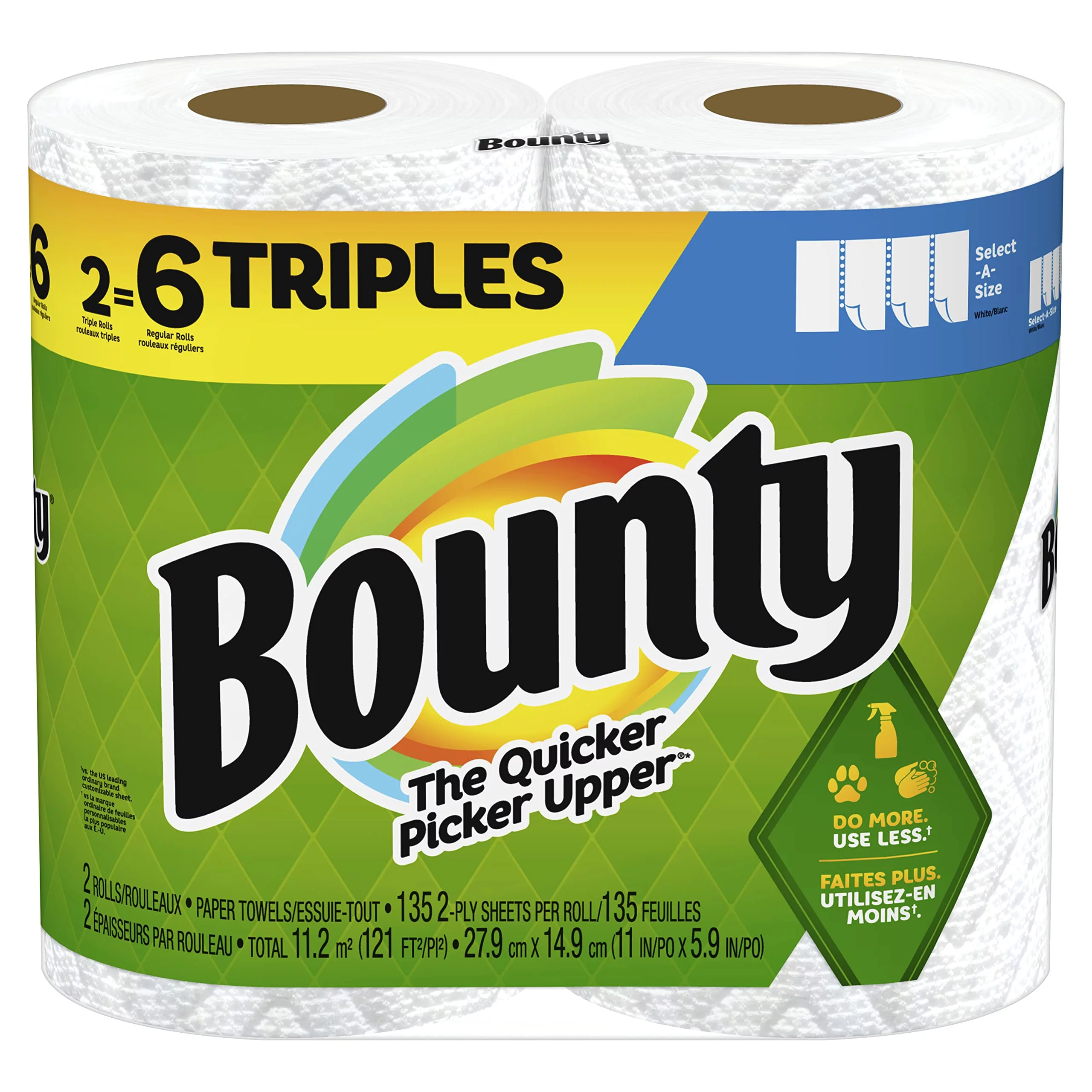 Bounty Select-A-Size Paper Towels - 2 Triple Rolls, Equivalent to 6 Regular Rolls - Ultra Absorbent and Versatile for Everyday Cleaning Needs