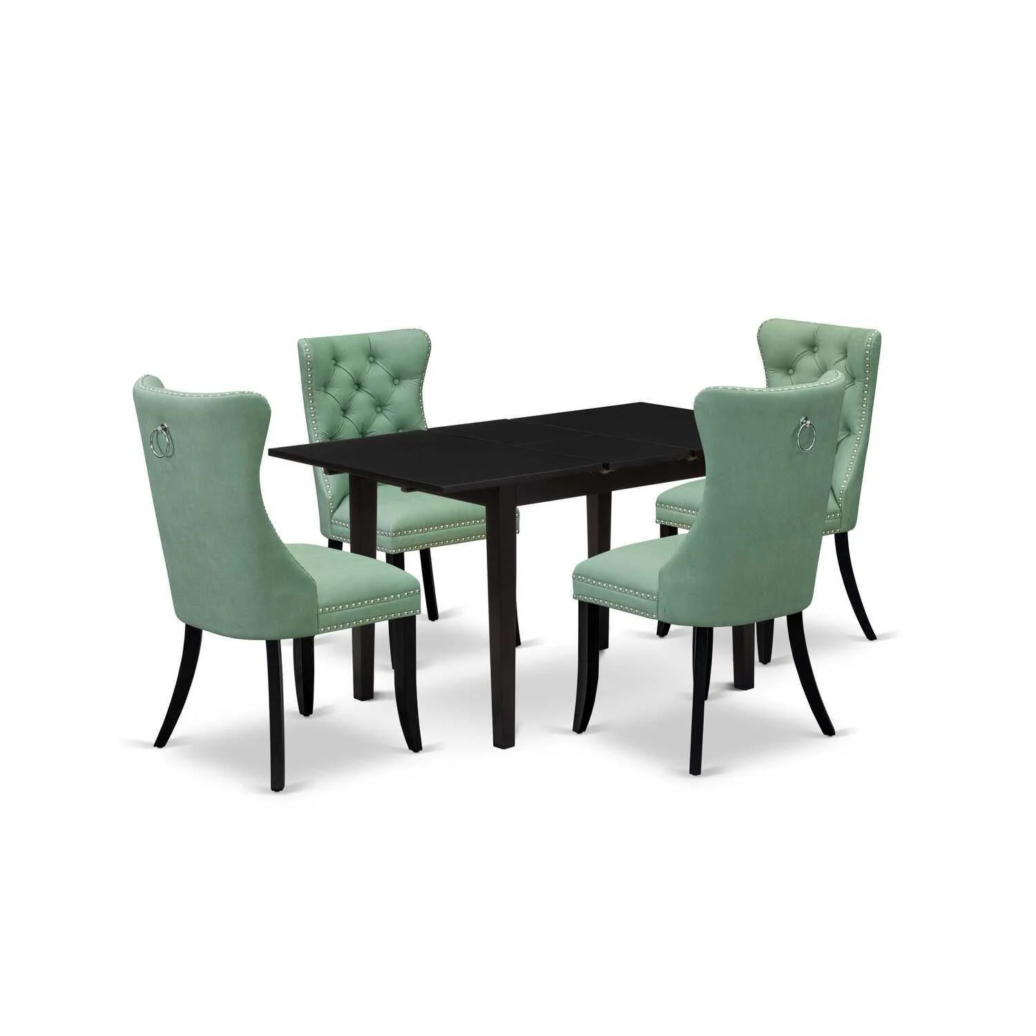 HomeStock 5 Piece Dining Set Consists Of A Rectangle Wooden Table With Retro Renaissance Leaf And 4 Upholstered Chairs, Black