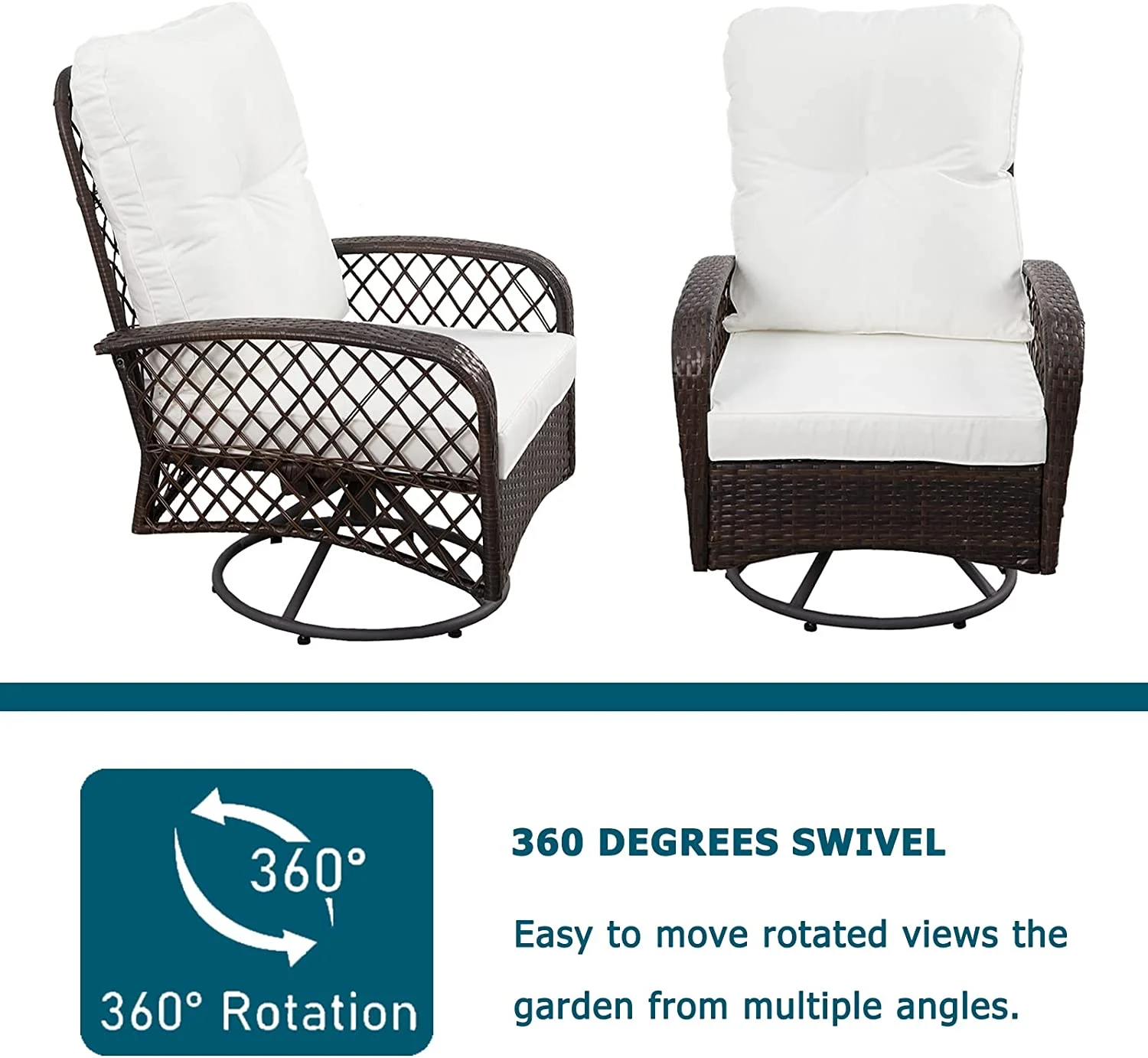 Outdoor Wicker Swivel Rocker Patio Set,360 Degree Swivel Rocking Chairs Elegant Wicker Patio Bistro Set with Premuim Cushions and Armored Glass Top Side Table for Backyard