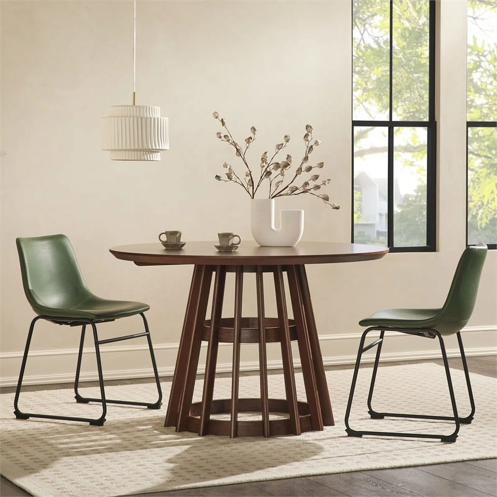 Pemberly Row Modern Slatted Wood Pedestal Base Dining Table 48