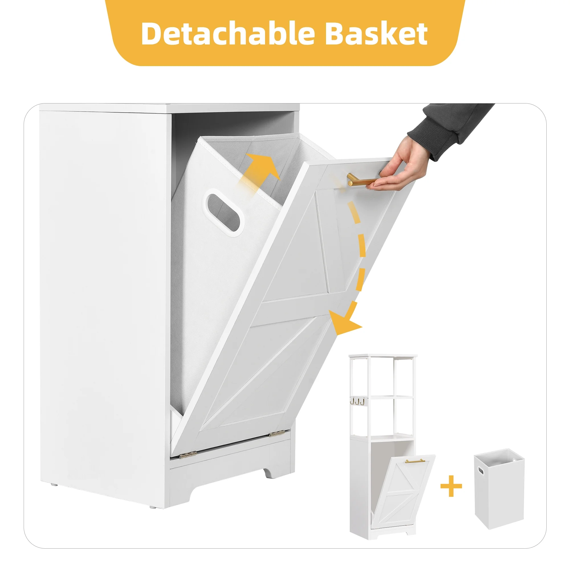 DWVO Tilt Out Laundry Hamper Cabinet with Removable Laundry Basket and 3 Shelves, White