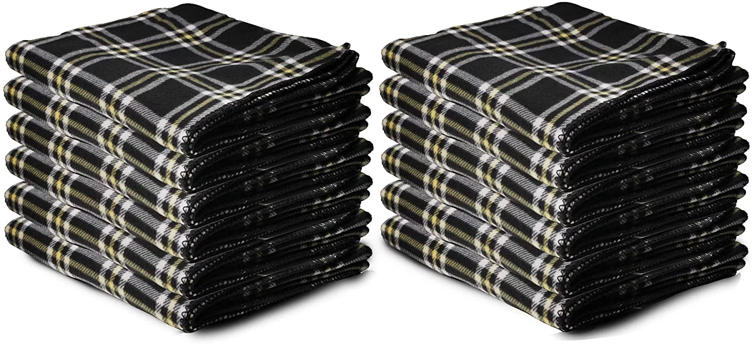 SOCKS'NBULK Bulk Soft Fleece Blankets 50 X 60, Cozy Warm Throw Blanket Sofa Travel Outdoor, Wholesale (50 X 60, 12 Pack Black Plaid)