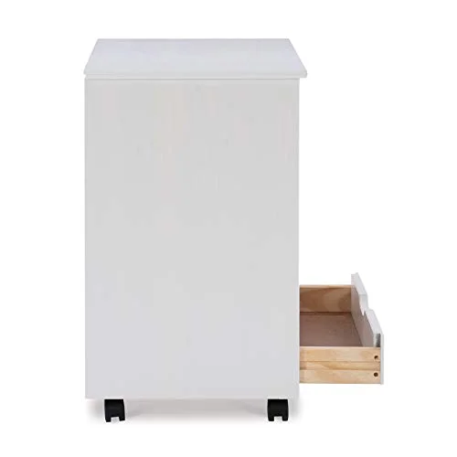 Riverbay Furniture Six Drawer Wide Wood Rolling Cart in White Wash