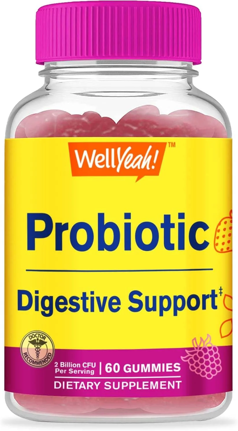 WellYeah Probiotic Gummies for Men and Women - Digestive Support, Gut Health, Immune Support Gummy - Probiotics for Digestive Health - Vegan, Gluten Free - 60 Gummies Supplement