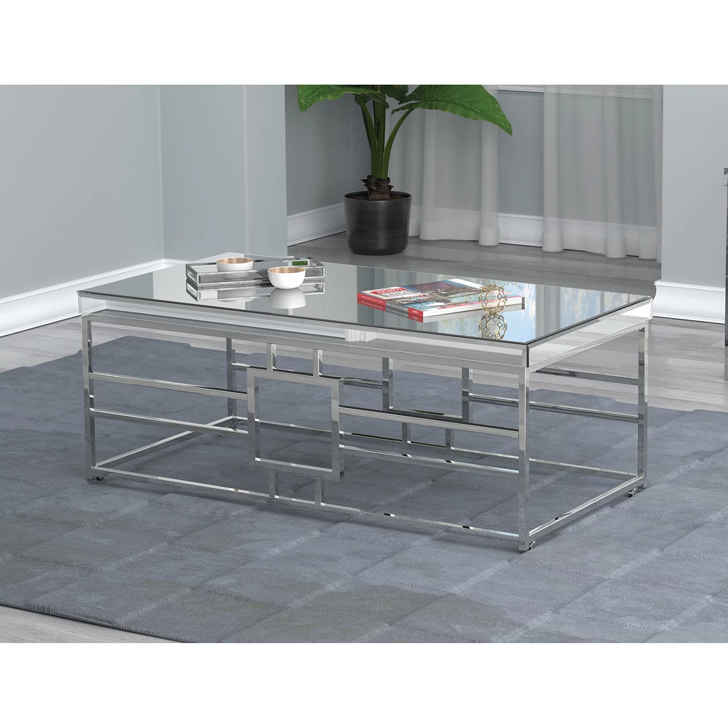 Geometric Frame Rectangular Coffee Table Chrome