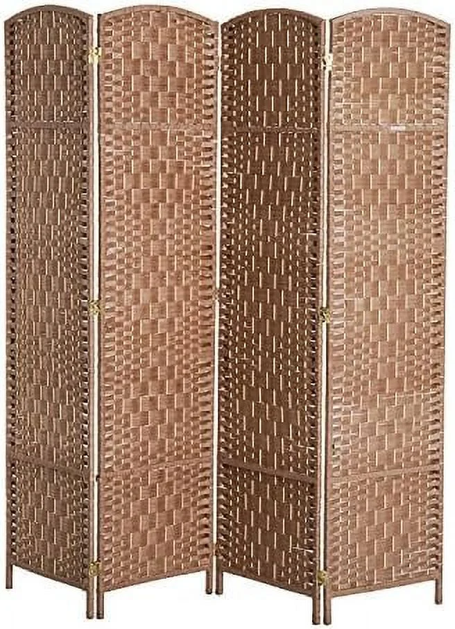 TQNJYGX 6' Tall Wicker Weave 6 Panel Room Divider Privacy Screen - Brown