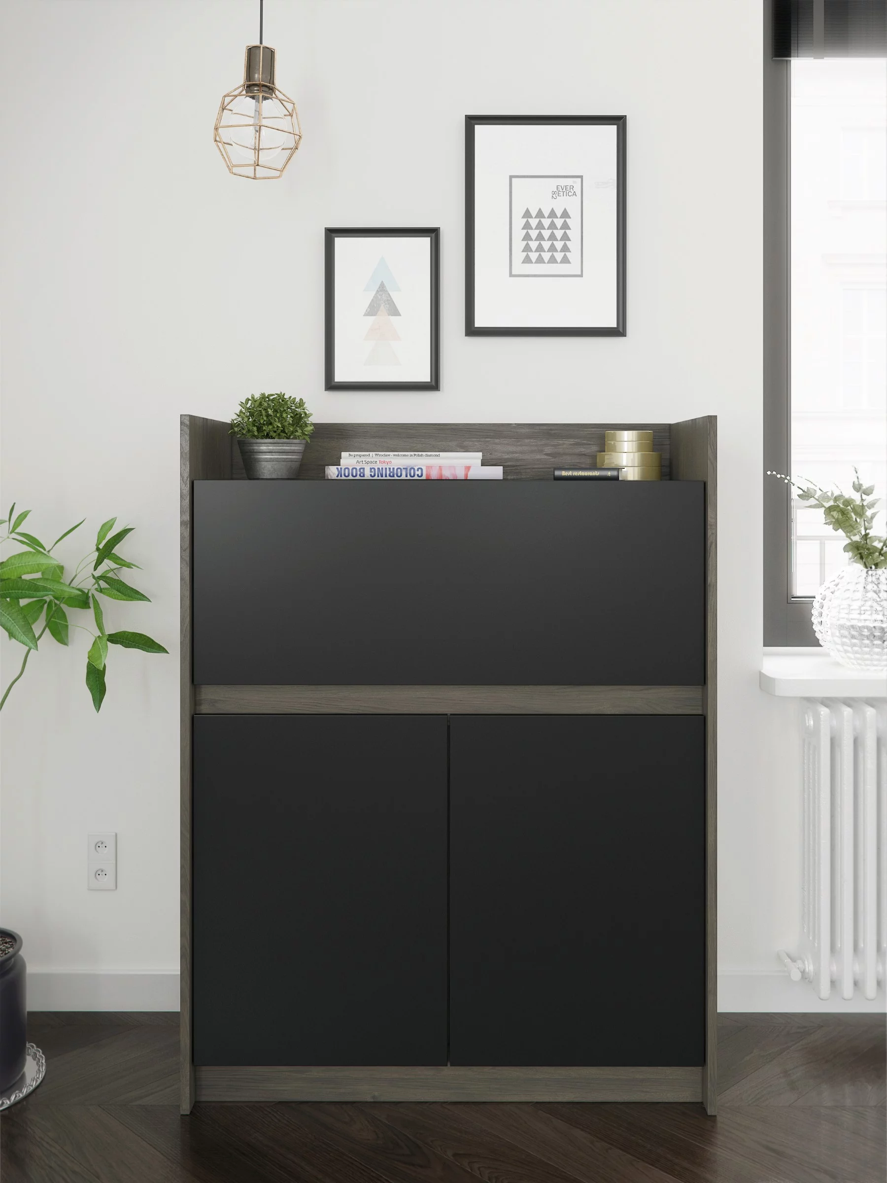 Nexera 351645 Chrono Secretary Desk, Bark Grey and Black