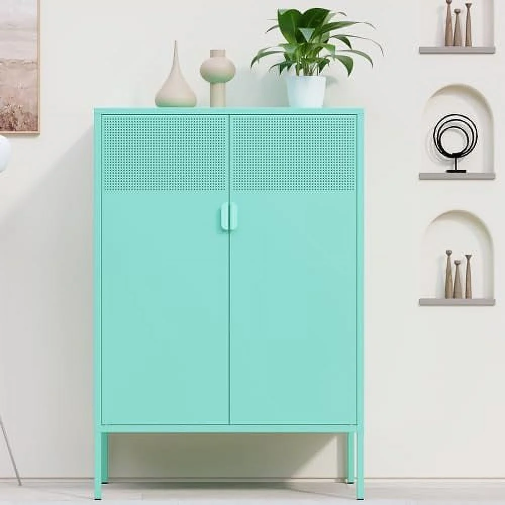 NTTBOBOEC Metal  Cabinet with Mesh Doors and Shelves  Multipurpose  Rack  3-Tier Office Cabinet Metal Locker  Cabinet for Office  Home Living Room and Entryway(White)