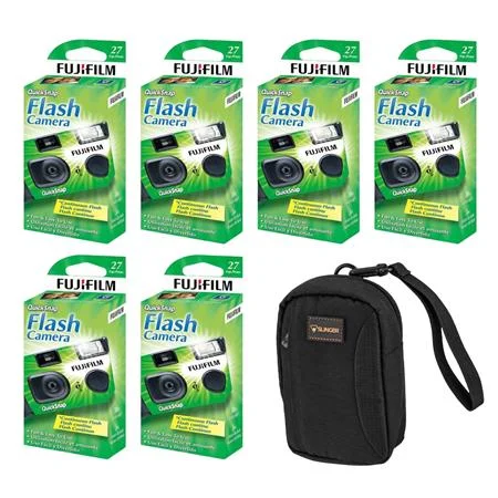 FUJI FILM QuickSnap Flash 400 One Time Use 35mm Disposable Camera with Flash, 27 Exposures 6-Pack + Slinger Camera Bag