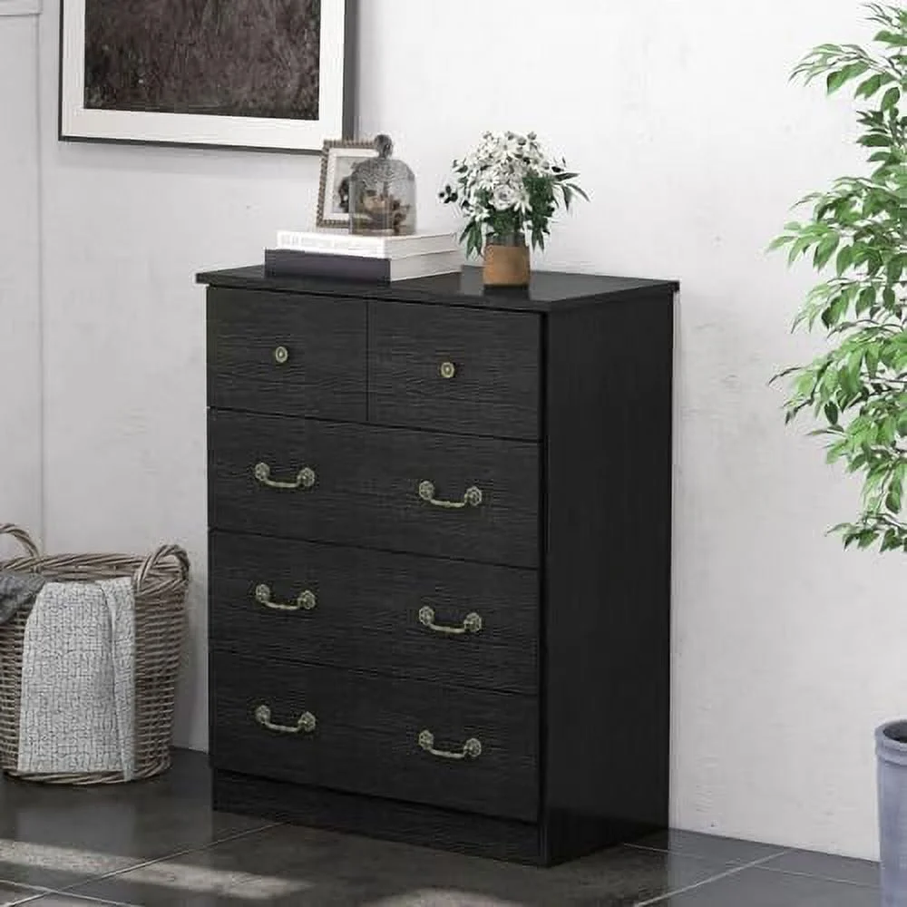 xrboomlife 5 Drawers Dresser for Bedroom  37" Tall Dresser Rustic Black Chests of Drawers for Bedroom Closet Hallway  Living Room  Entryway