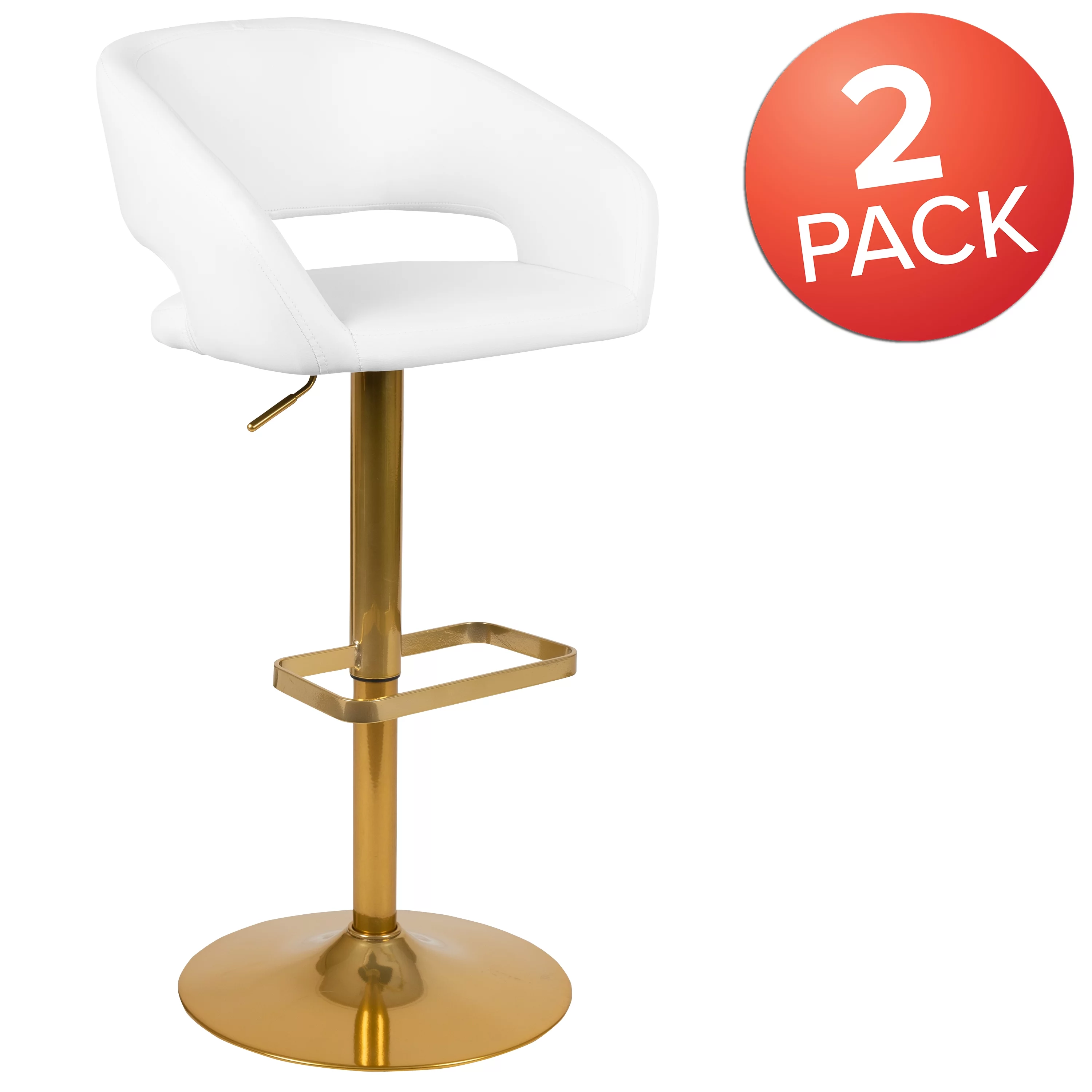 Flash Furniture Erik Vinyl Barstool with Footrest, White, Set of 2