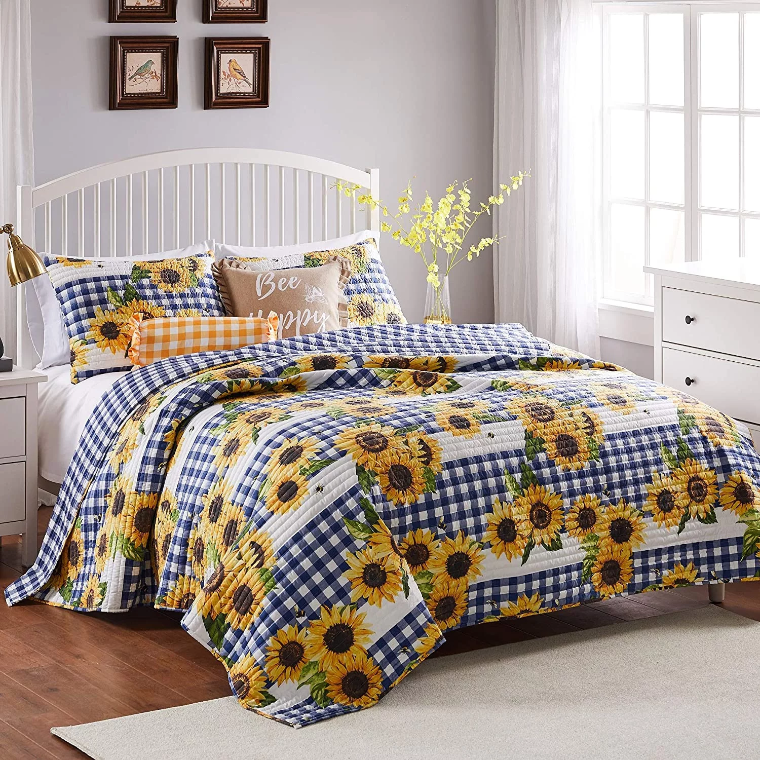 Barefoot Bungalow Sunflower Oversized and Reversible Quilt Set