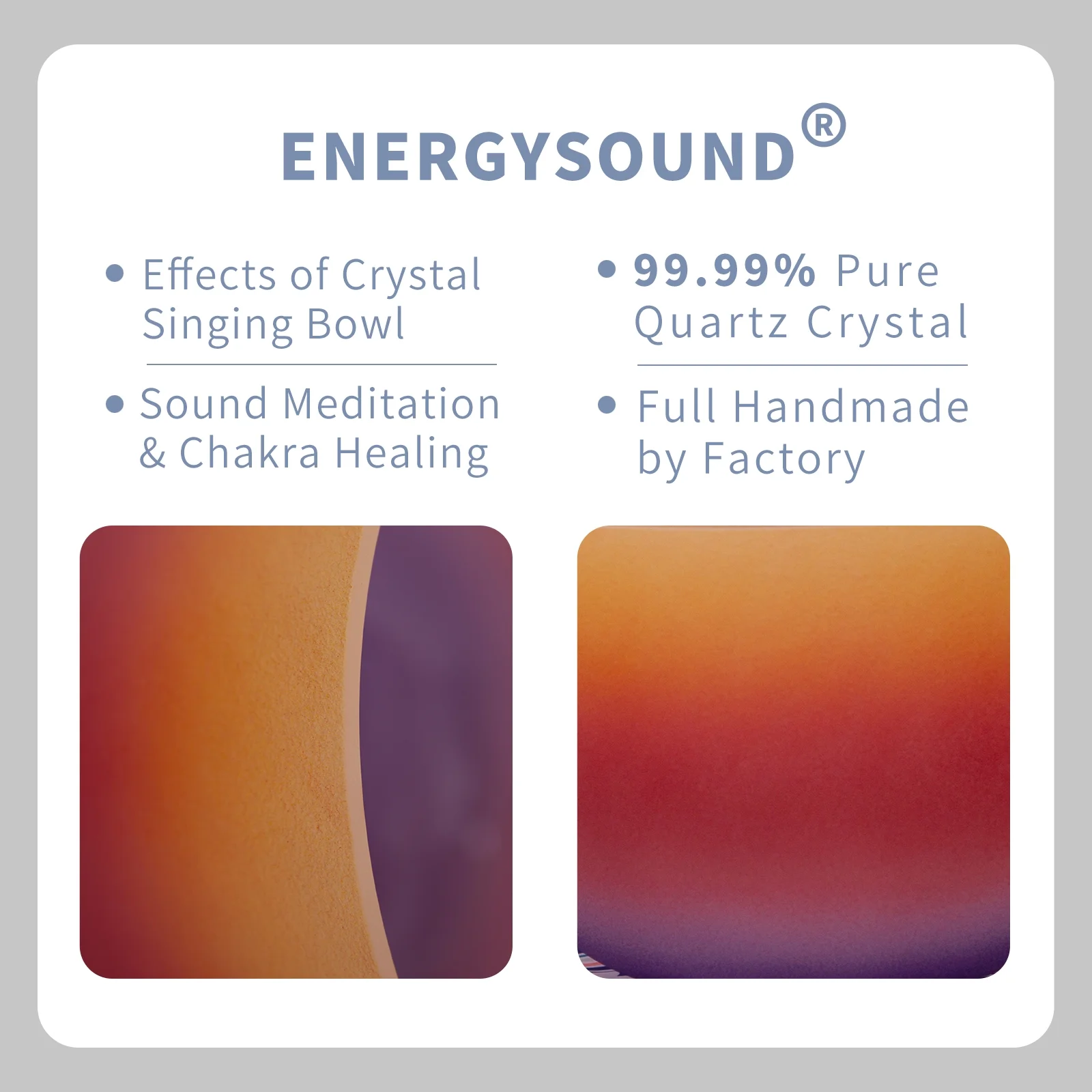 432 Hz E Solar Plexus Chakra Rainbow Quartz Frosted Crystal Singing Bowl 8 inch
