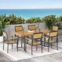 GDF Studio Rocio Outdoor Modern Industrial Acacia Wood 7 Piece Dining Set, Teak and Black