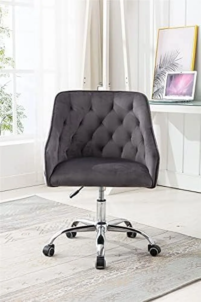 ZFGSUIJN Velvet Home Office Desk Chair ° Swivel Accent Chair Comfy Upholstered Vanity Chair Ergonomic Task Chair with Seat Height Adjustable Armchair and Metal Base  Roller Wheels Comput
