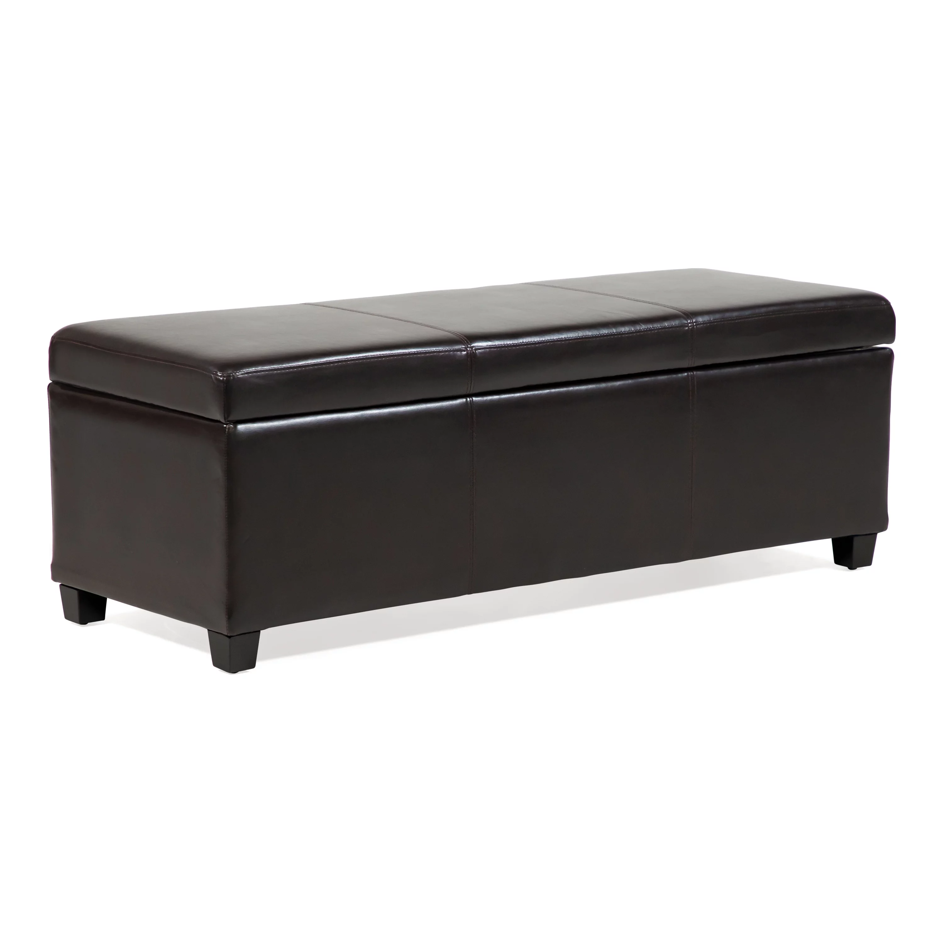 Clive Transitional Brown Faux Leather Indoor Storage Ottoman