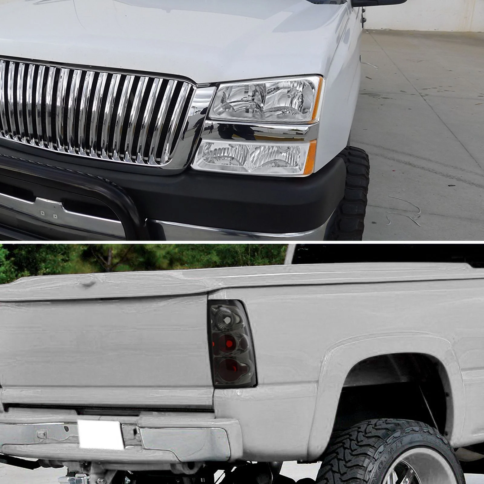 Spec-D Tuning Piano Black Halo Projector Headlights + Tint Tail Lamp + LED Work Lights Kit Compatible with Chevrolet Silverado 1500 2500 Left + Right Pair Headlamps Assembly